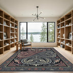 Ornate Winged Heart Floral Geometric Rug
