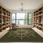 Ornate Olive Gold Sunburst Medallion Rug