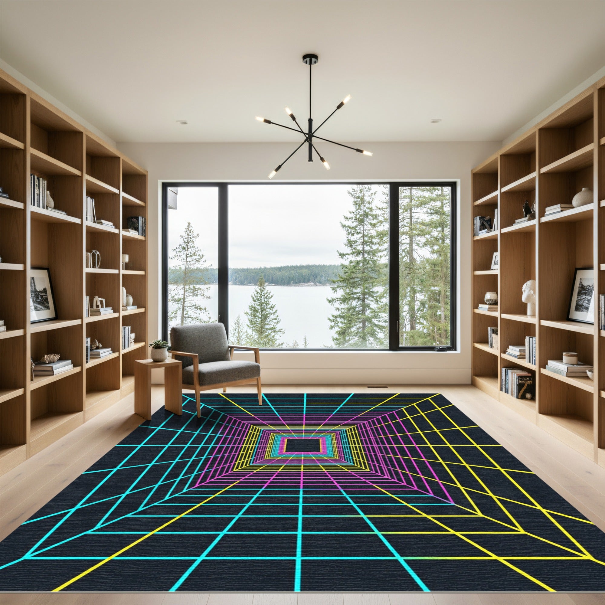 Neon Cyberpunk Grid Tunnel Abstract Rug