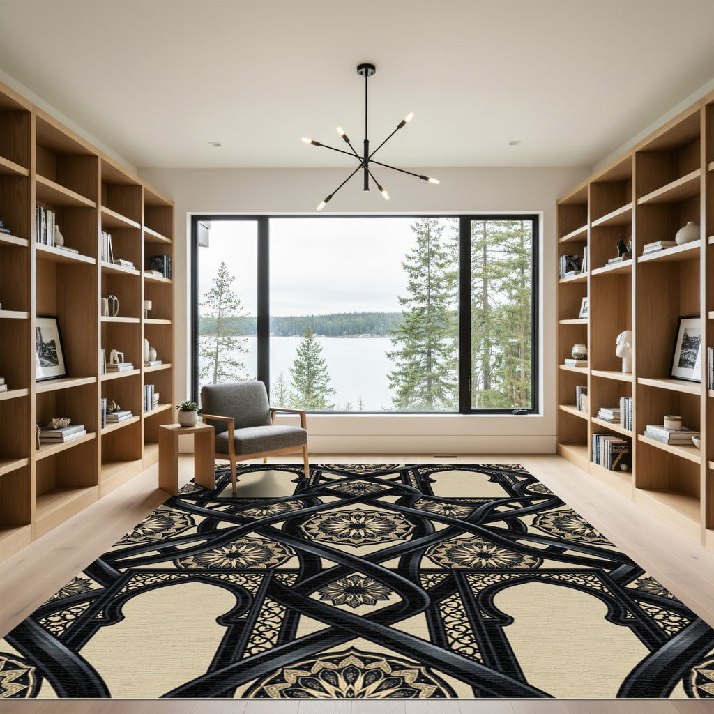 Elegant Black Arch Medallion Geometric Rug