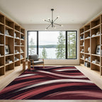 Modern Deep Red Abstract Swirl Rug