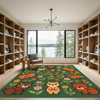 Woodland Creatures Flower Field Rug
