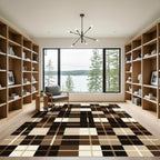 Modern Chocolate Brown Grid Checkered Rug