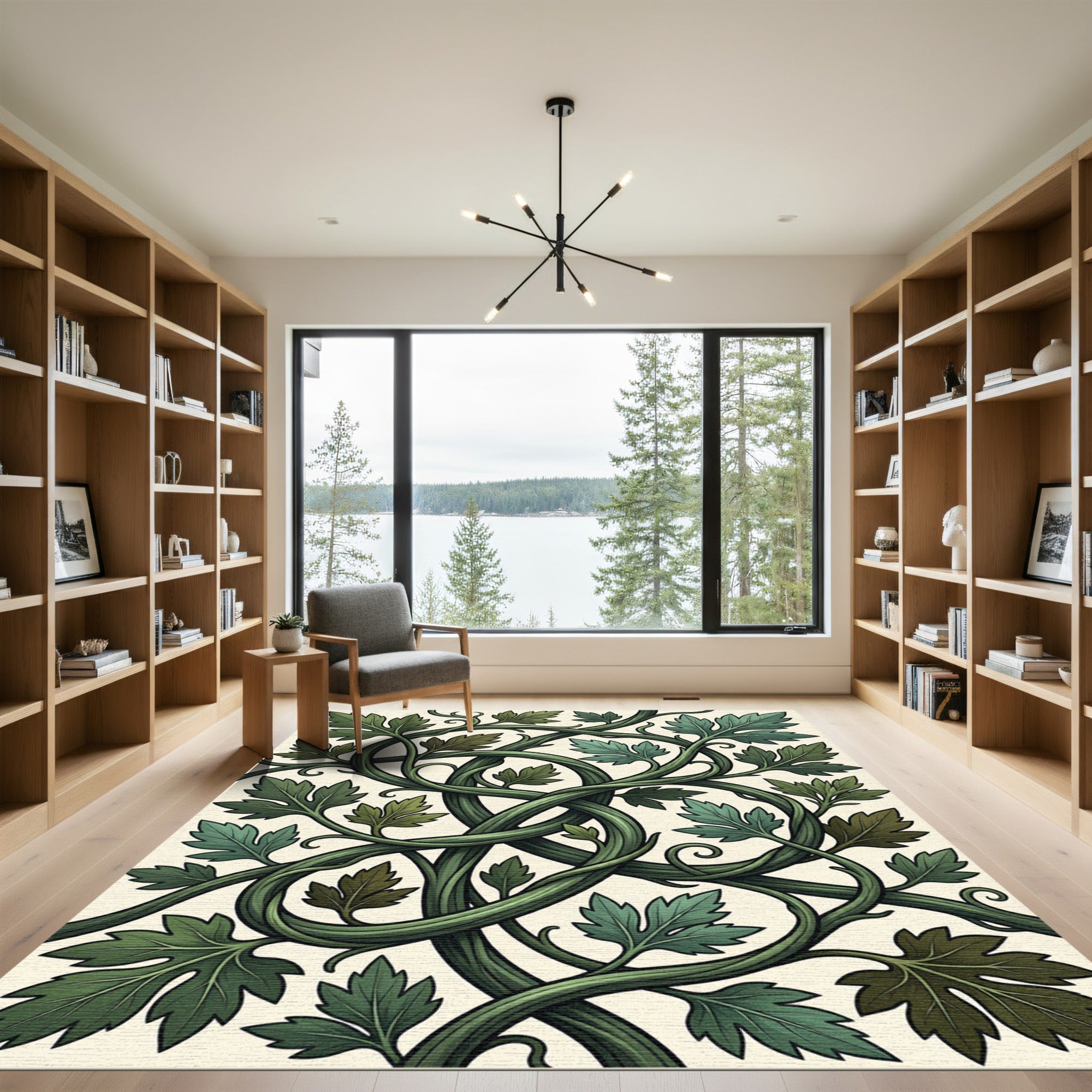Lush Green Botanical Intertwining Vine Tapestry Rug