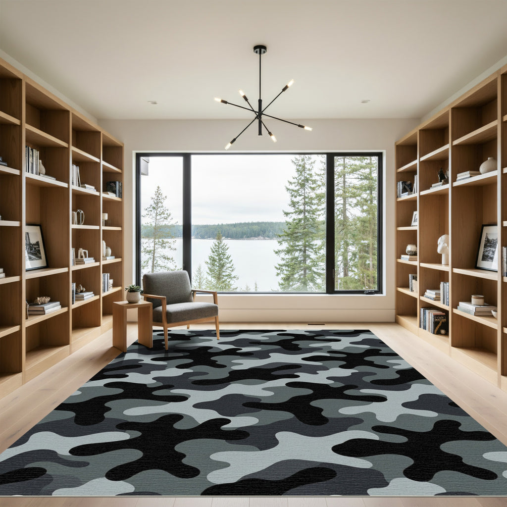 Monochromatic Slate Gray Camouflage Abstract Rug