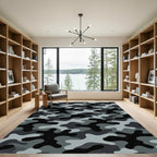 Monochromatic Slate Gray Camouflage Abstract Rug