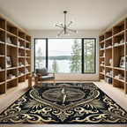 Ornate Gold Compass Heart Emblem Rug