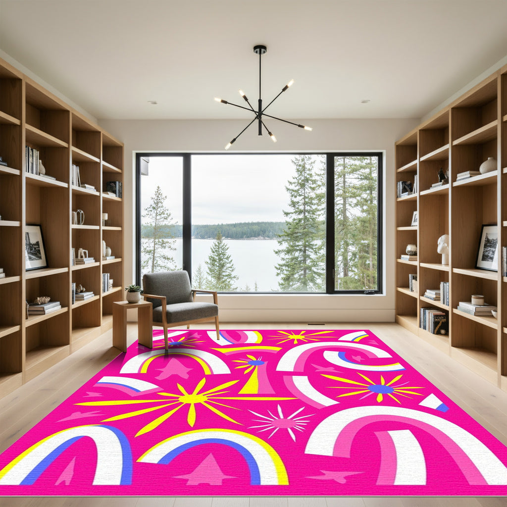Funky Rainbow Sunburst Explosion Rug