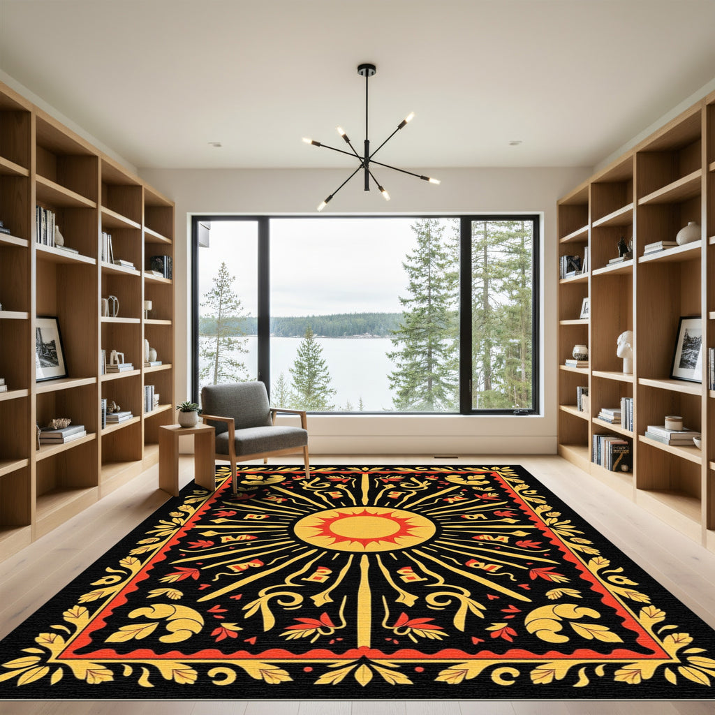Radiant Sun Crimson Floral Border Rug