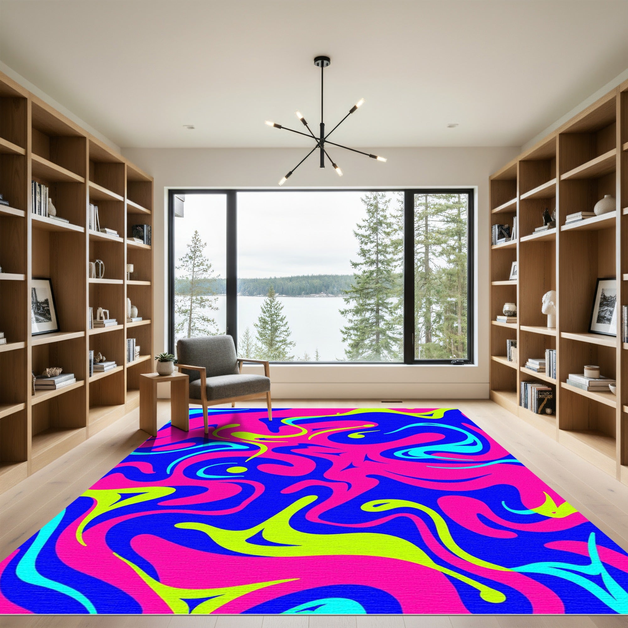 Vibrant Pink Blue Swirls And Shapes Rug