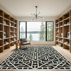 Cream and Charcoal Geometric Maze Rug