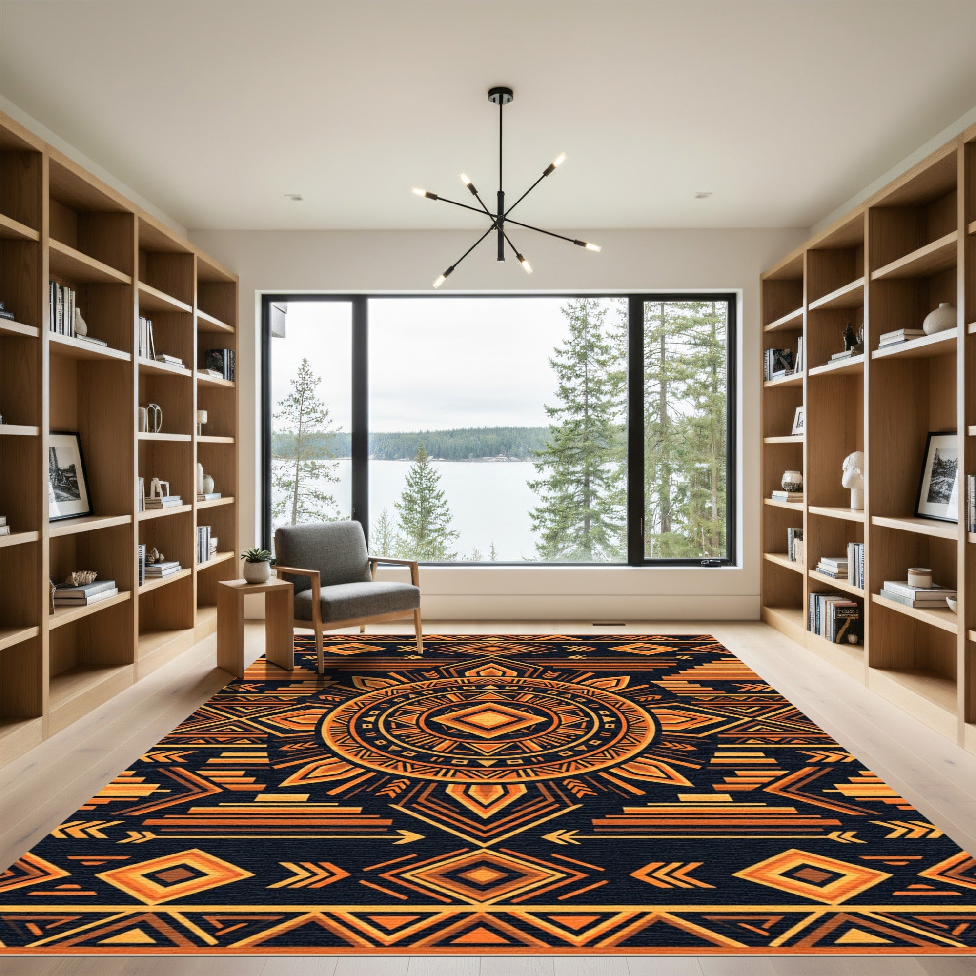 Geometric Solar Radiance Amber Sun Rug