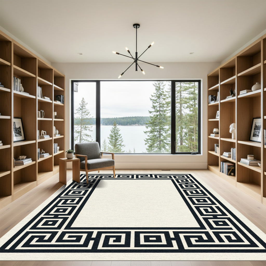 Monochrome Black and Cream Greek Key Rug