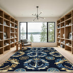 Nautical Anchor Laurel Wreath Emblem Rug