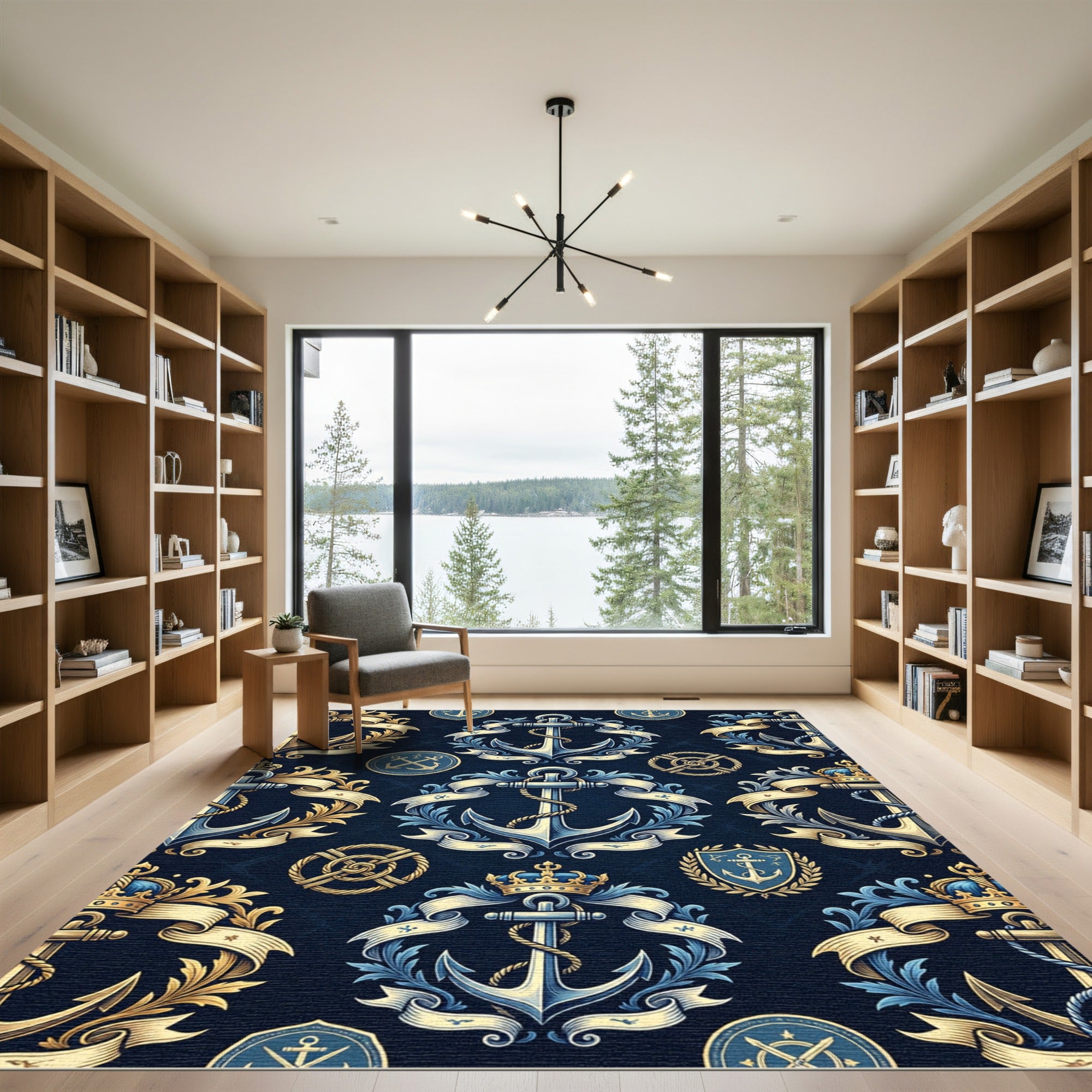 Nautical Anchor Laurel Wreath Emblem Rug