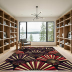 Geometric Fan Crimson and Gold Rug