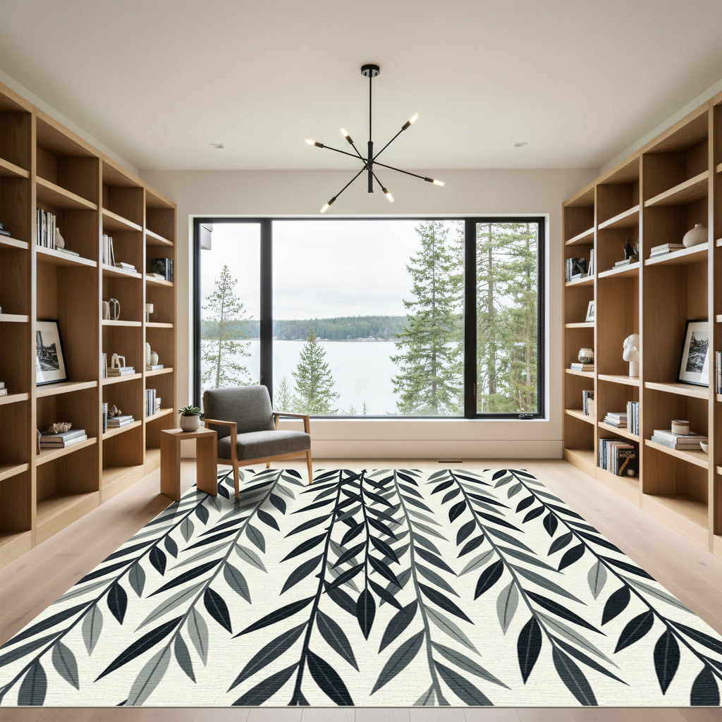 Minimalist Gray Willow Leaf Cascading Rug