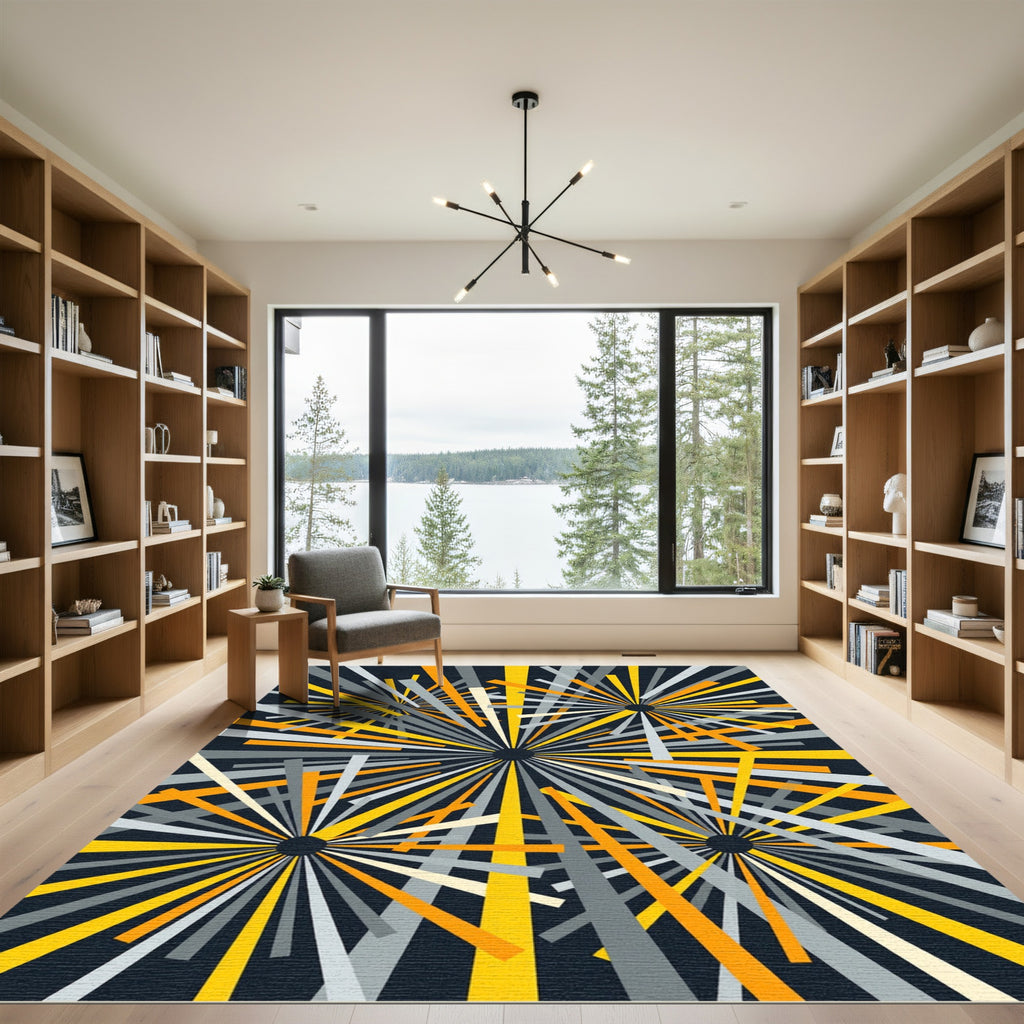Abstract Yellow Gray Burst Radiance Rug