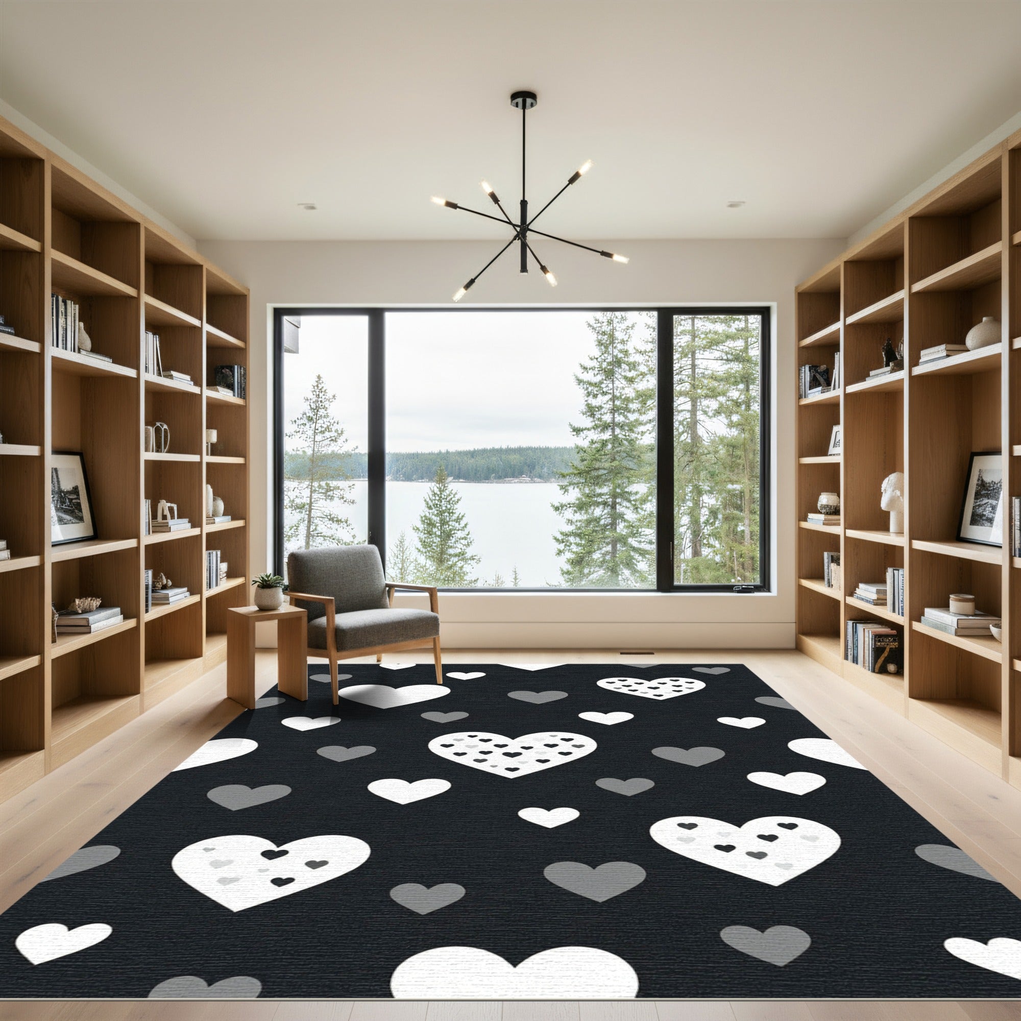 Modern Monochrome Heart Scattered Rug