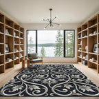 Ornate Silver Leaf Scroll Work Rug