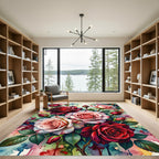 Rich Crimson Blush Rose Watercolor Swirl Rug