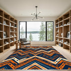 Geometric Zigzag Arrow Navy Orange Rug