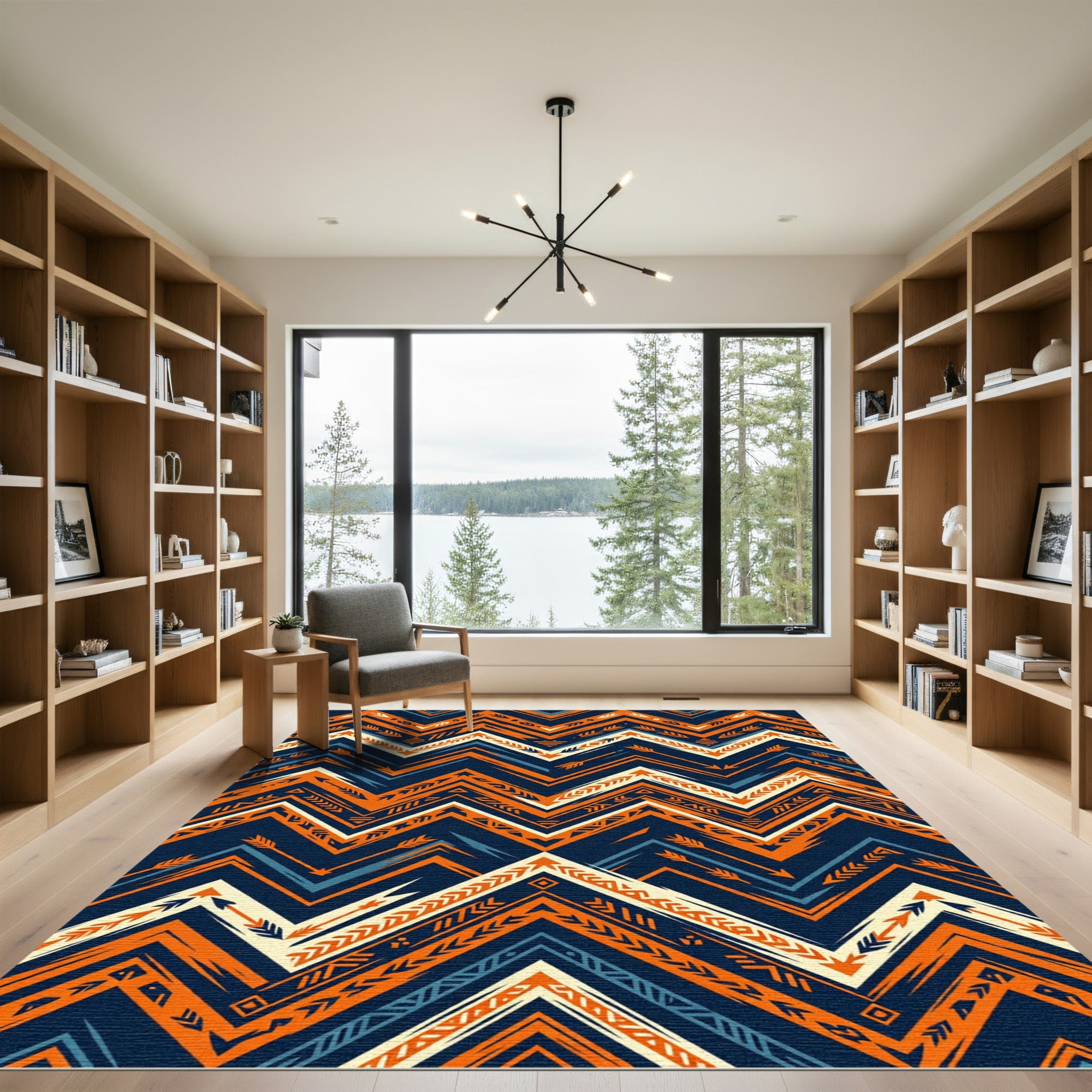 Geometric Zigzag Arrow Navy Orange Rug