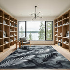 Dramatic Black White Feather Swirl Rug