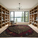 Ornate Gold Filigree Crimson Medallion Rug