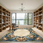 Vintage Blue Ribbon Lotus Floral Rug