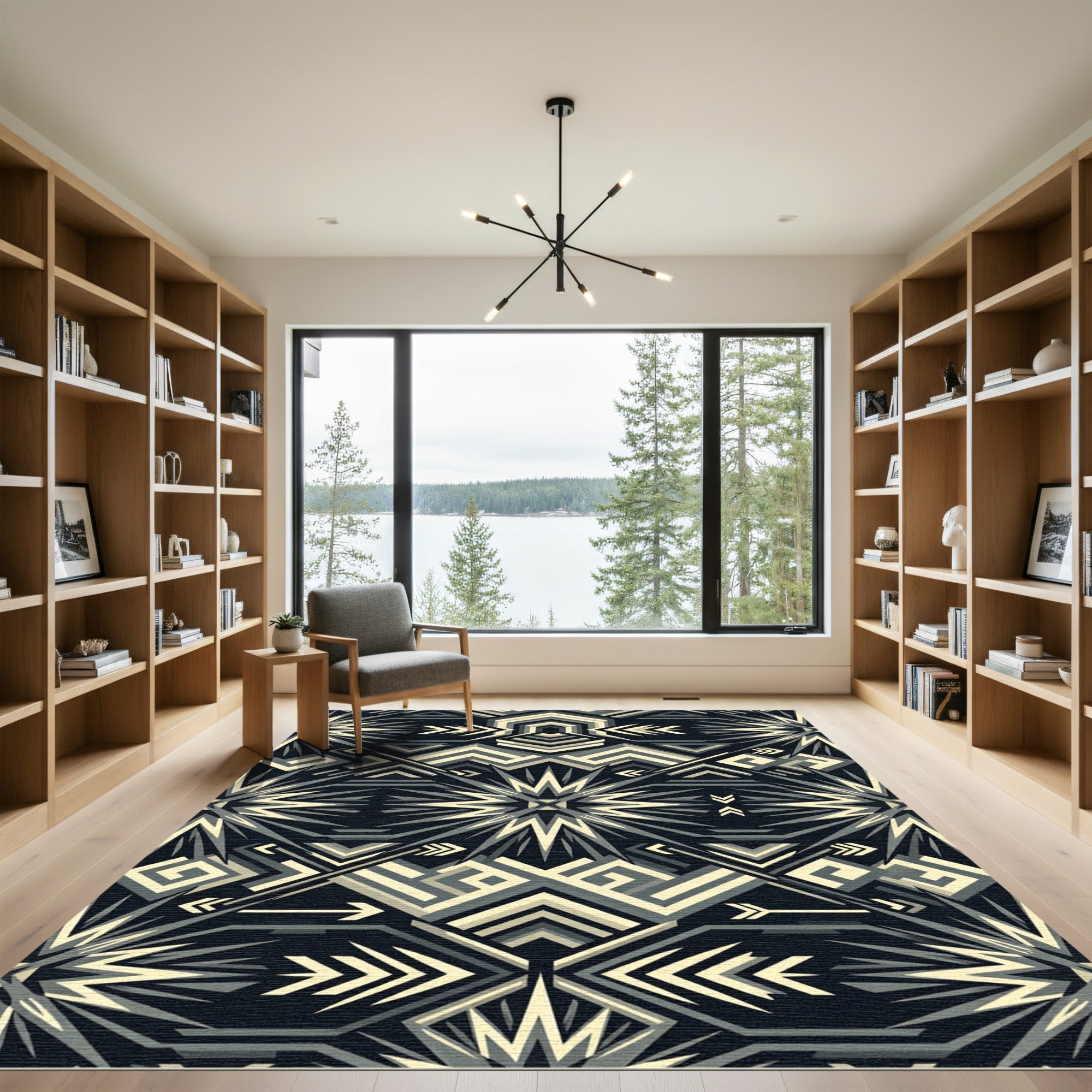 Monochrome Angular Geometric Sharp Star Rug