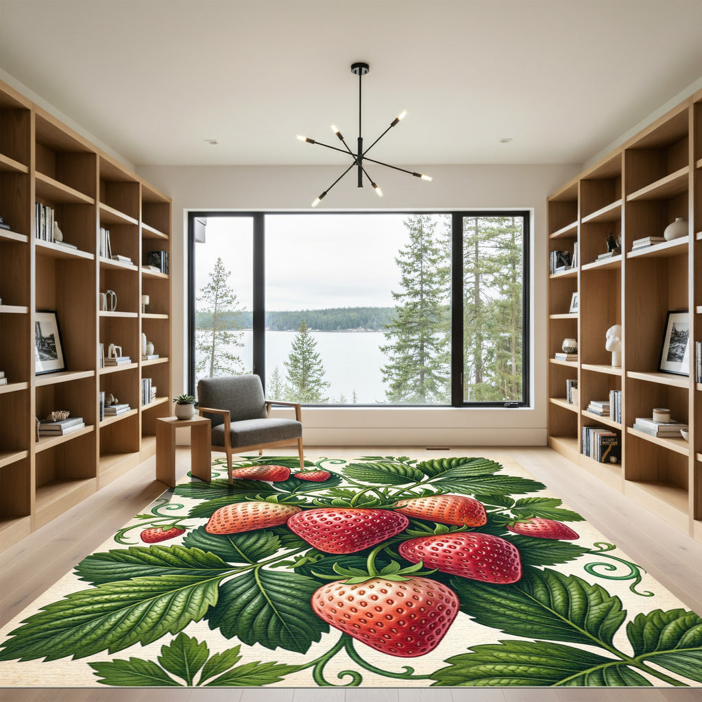 Botanical Crimson Strawberry Garden Harvest Rug