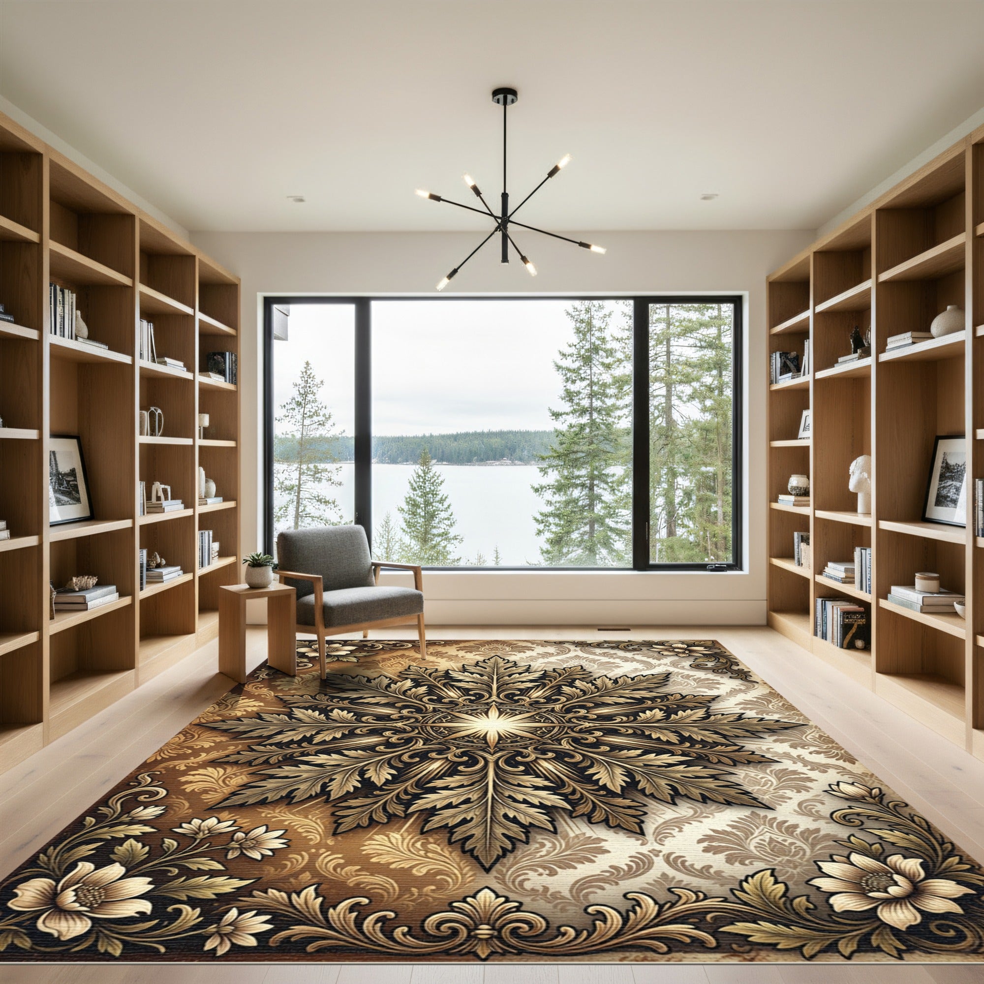 Ornate Golden Floral Medallion Radiance Rug