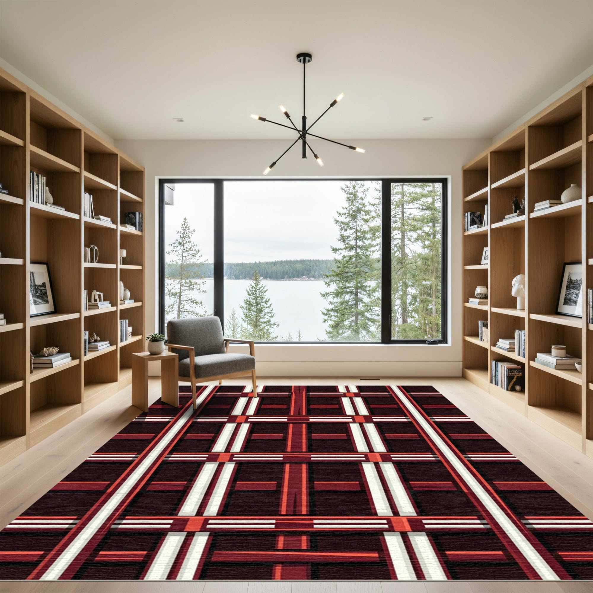 Deep Burgundy Stripe Gridded Rug