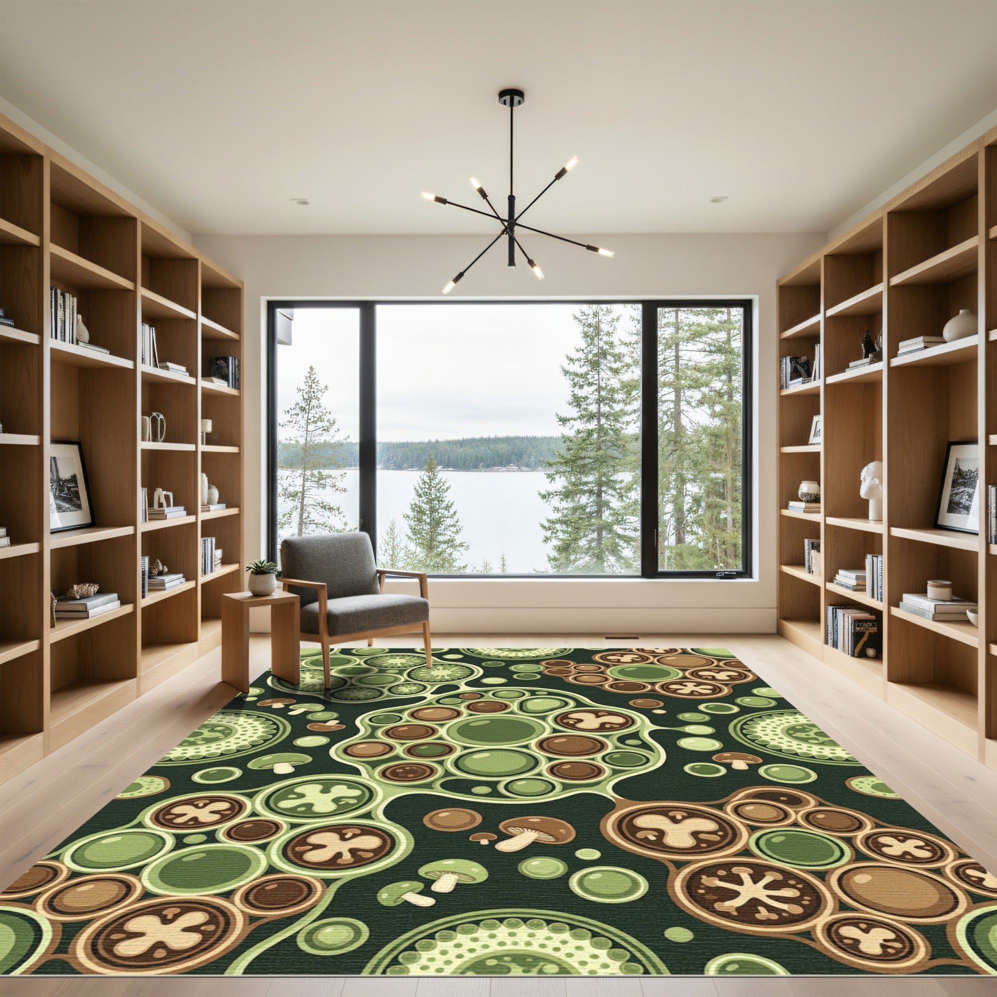 Earthy Green Brown Mushroom Clusters Rug