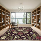 Elegant Dark Floral Lotus Medallion Rug