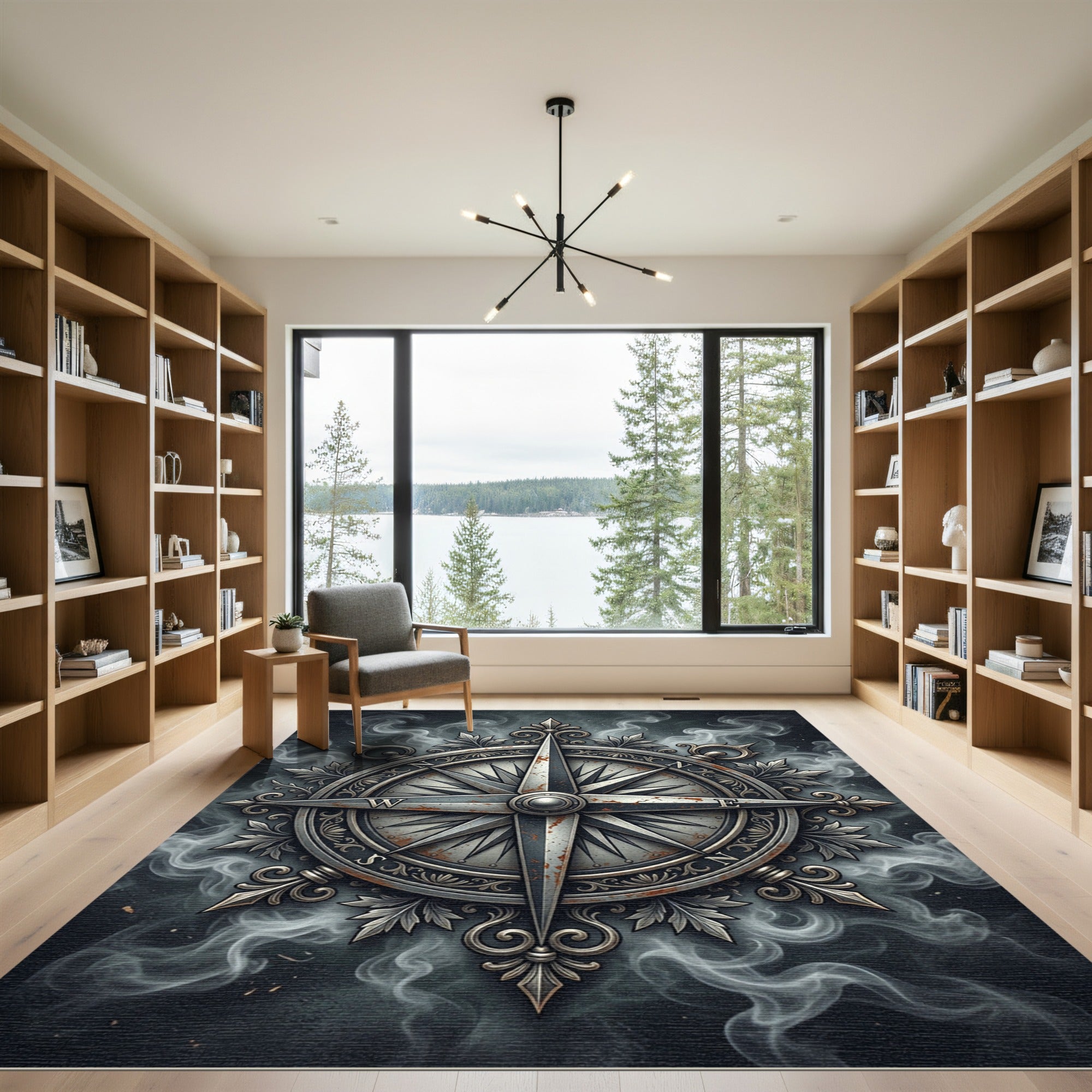 Rustic Metallic Compass Smoked Antique Rug