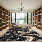 Abstract Black and Cream Swirl Rug
