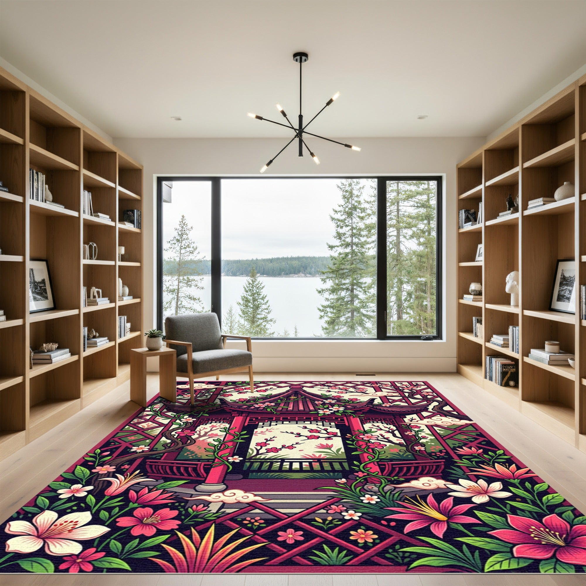 Vibrant Sakura Pavilion Floral Garden Rug