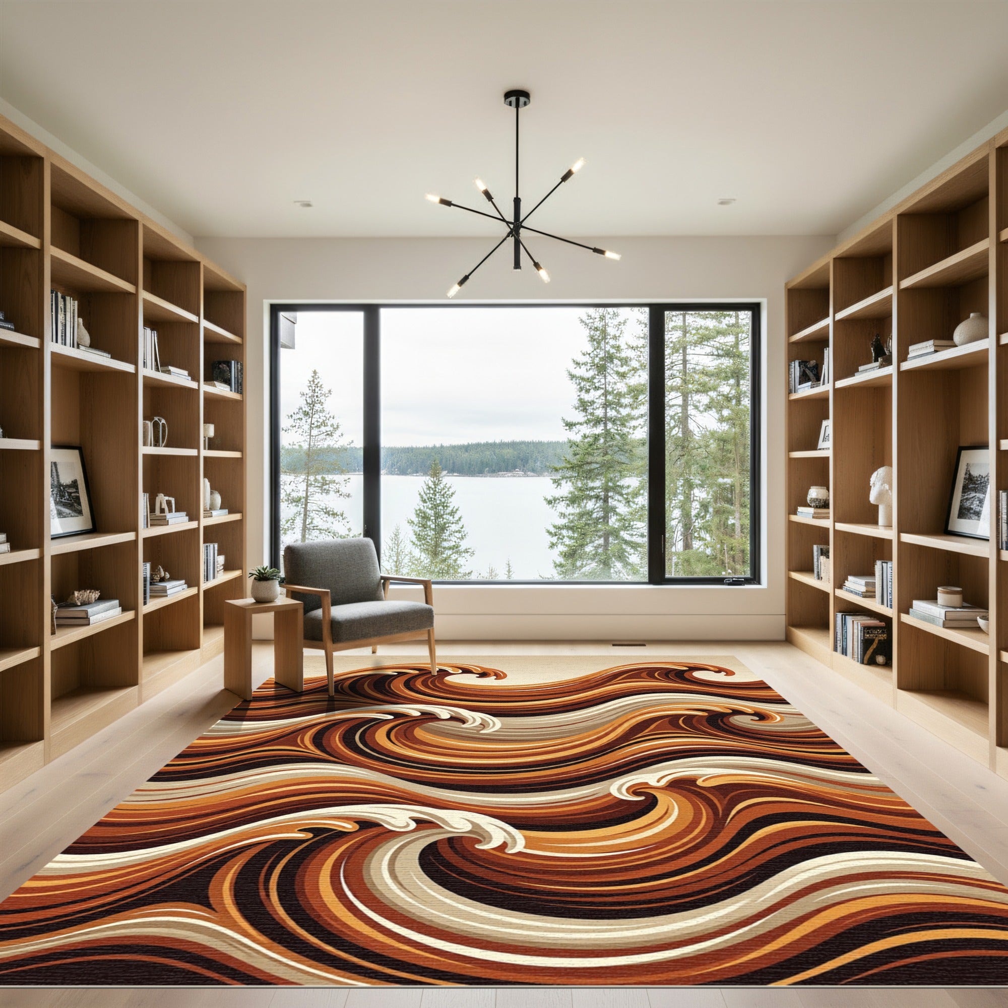 Abstract Amber Swirling Ocean Wave Rug