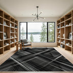 Monochrome Abstract Overlaid Lines Rug