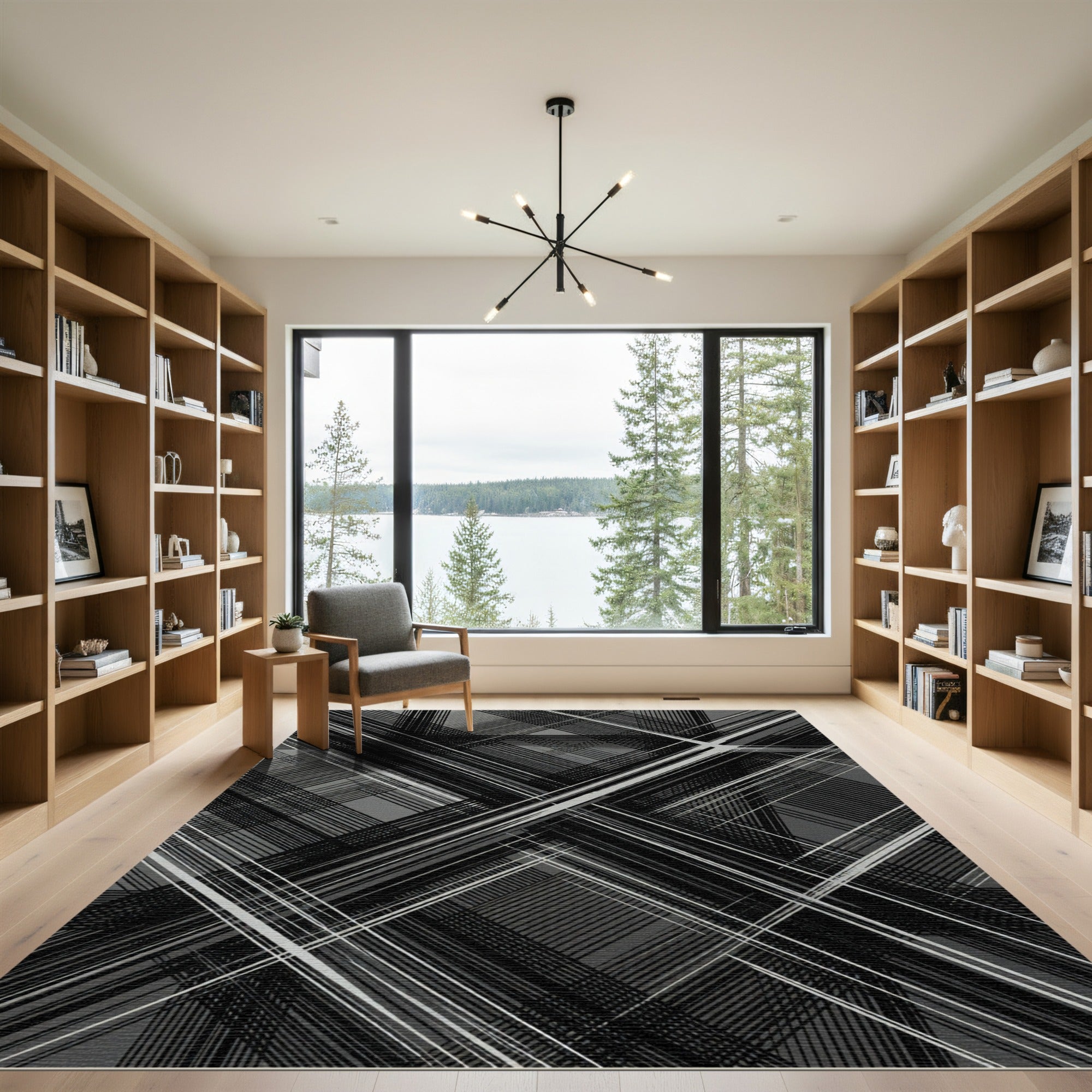Monochrome Abstract Overlaid Lines Rug