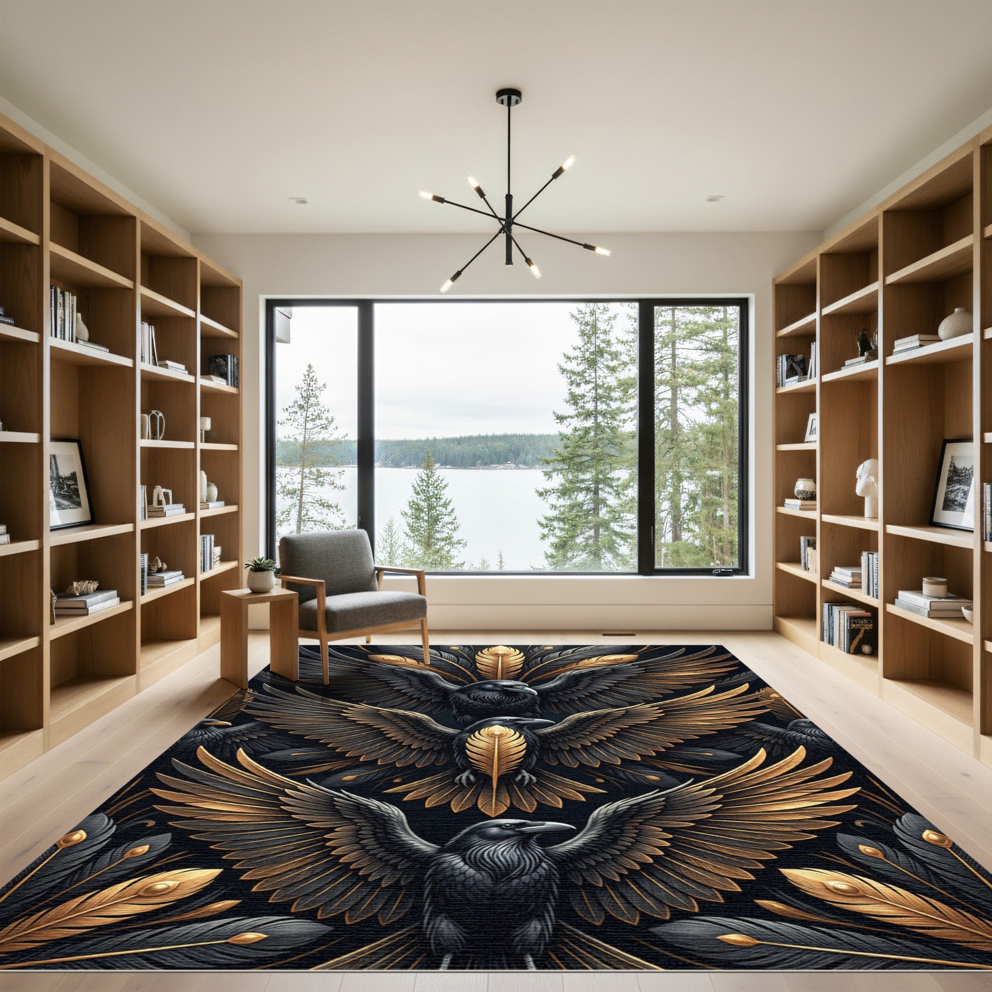 Gilded Raven Wings Black Gold Art Rug