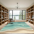 Abstract Teal Sea Wave Tapestry Rug