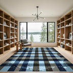 Distressed Navy and Sky Checkered Rug