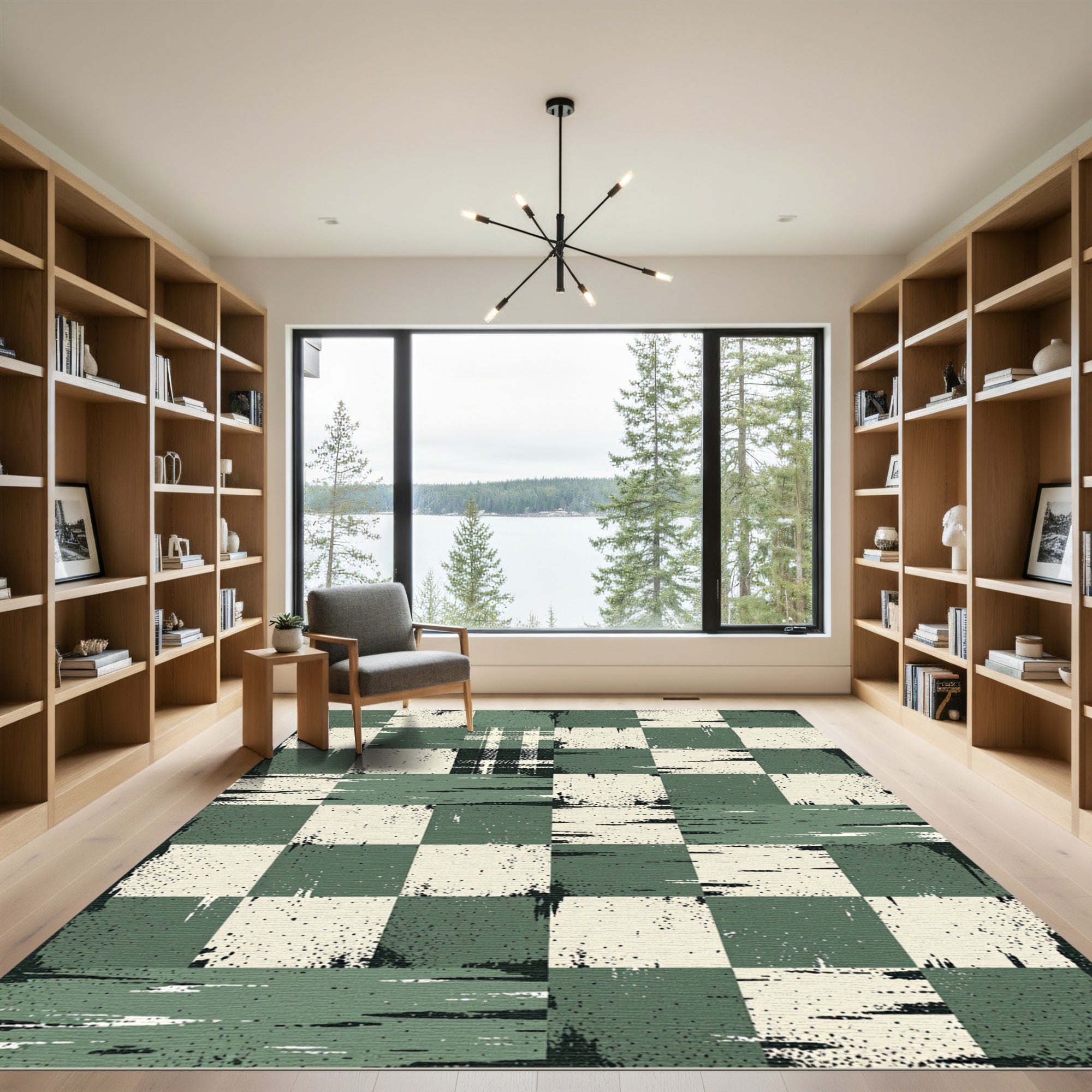 Distressed Sage Green Checkered Gingham Rug