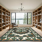Green Desert Cactus Geometric Medallion Rug