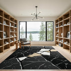 Black White Gold Cracked Mosaic Rug