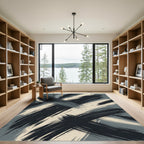 Modern Charcoal and Beige Abstract Brushstroke Rug