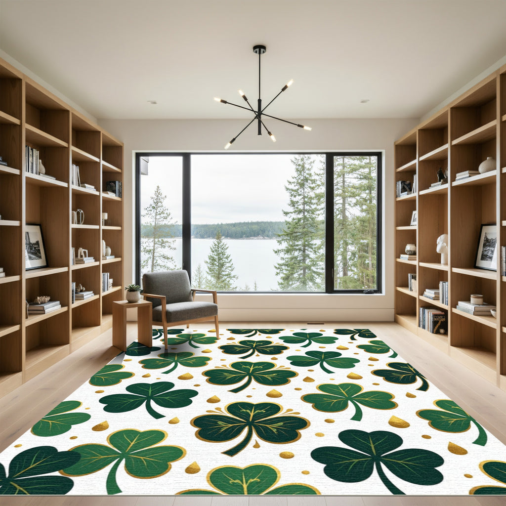 Golden Shamrock Clover Emerald Botanical Arrangement Rug